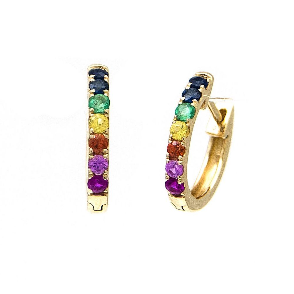 14K Grg, Ruby, Blue, Orange, Yellow Sapp Earring